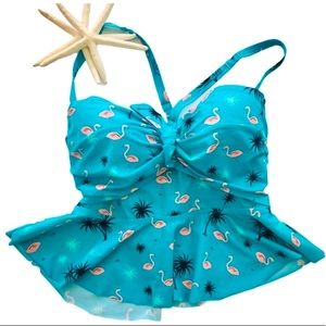 TORRID Teal PINK FLAMINGOS Tankini SWIM Top 2X